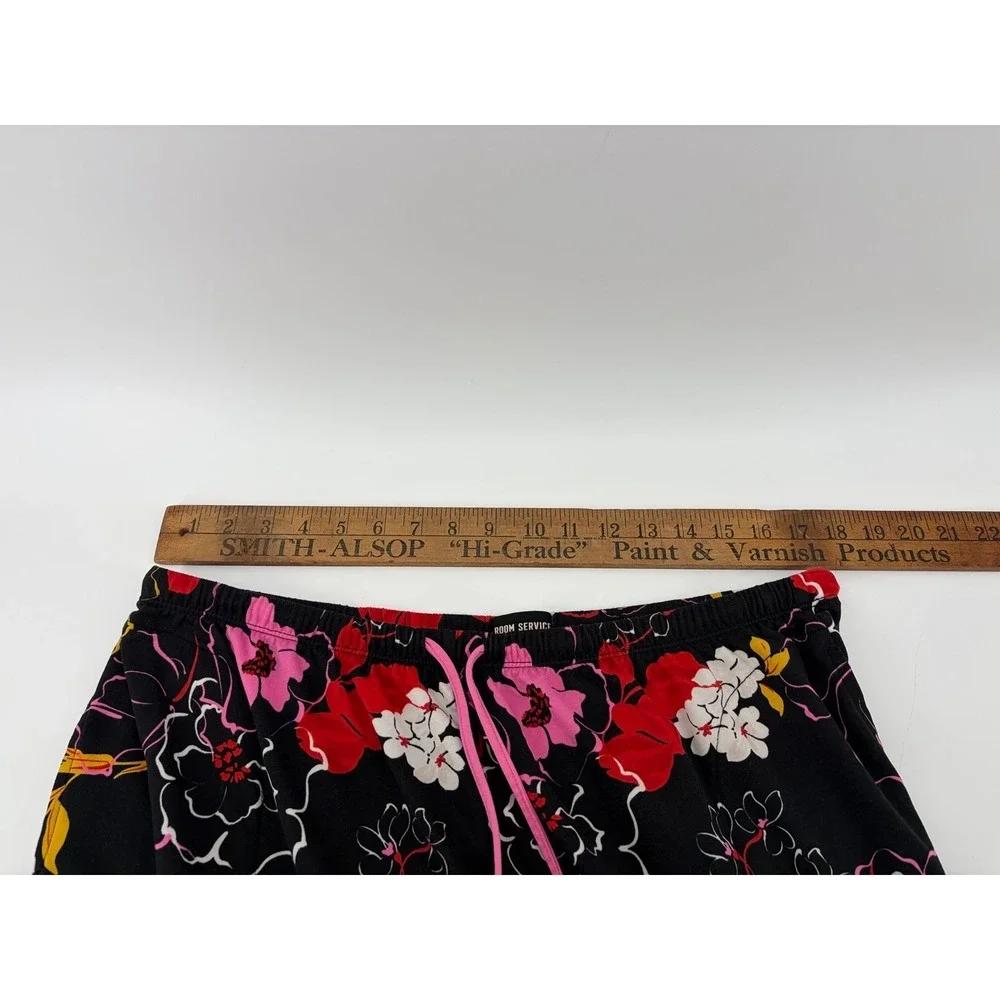 Room Service Pajama Set Shawl Collar Black Floral, Super Soft, Women's Size XXL